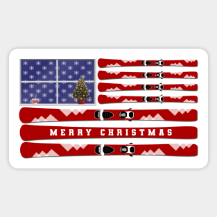 [Merry Christmas] Skis and USA flag Magnet